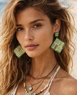 Kay Lee Green Beaded Earrings New